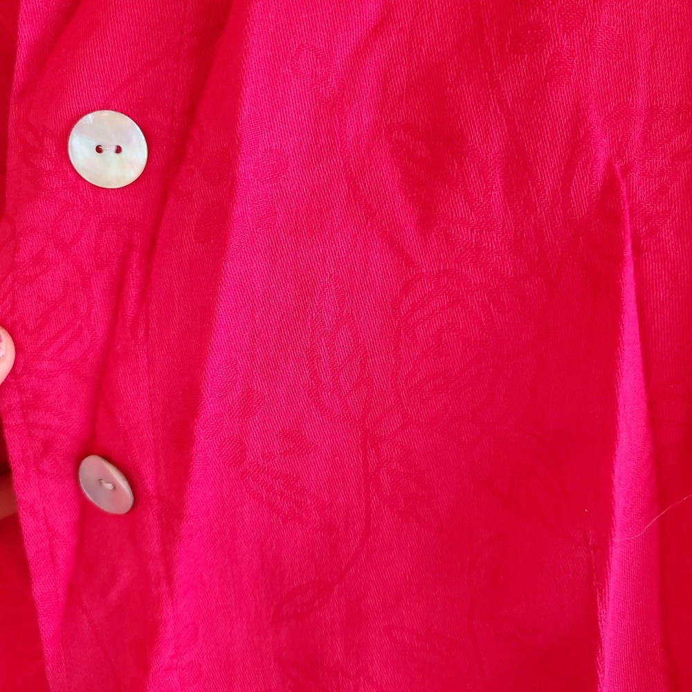Chico's Red Floral Linen Blend Button Front Long Sleeve Jacket Size 2 - Picture 2 of 9